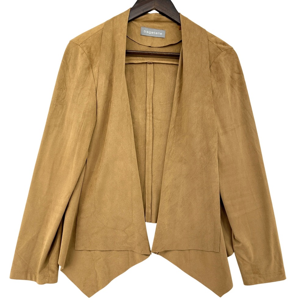 Bagatelle Womens Tan Faux Suede Open Front Draped Waterfall Cardigan Jacket M